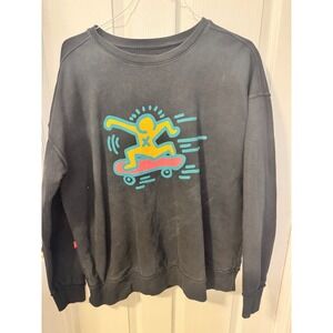 RSV+ Reserva Keith Haring Skateboard Figure Sweatshirt Distressed Unisex L Black